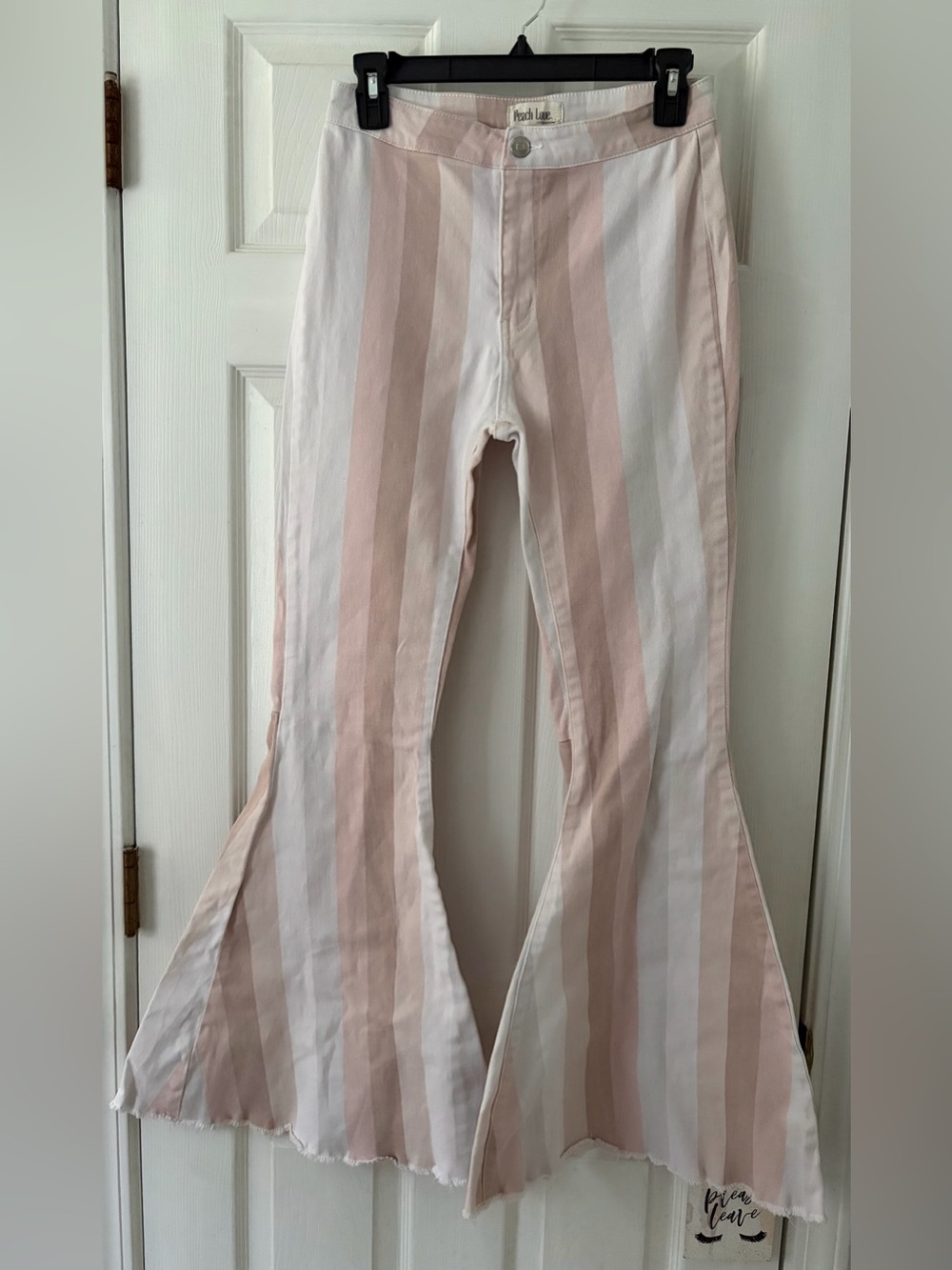 Peach Love California Pink and White Striped Bell-Bottom Pants